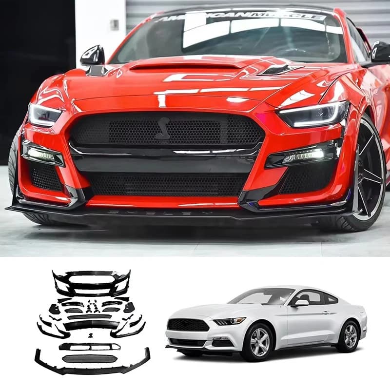 Body Kit for Mustang Conversion 2015+ Upgrade to GT500 Shelby Front Bumper Bar Side Skirt Rear Bumper Diffuser Pipe Hood Fender