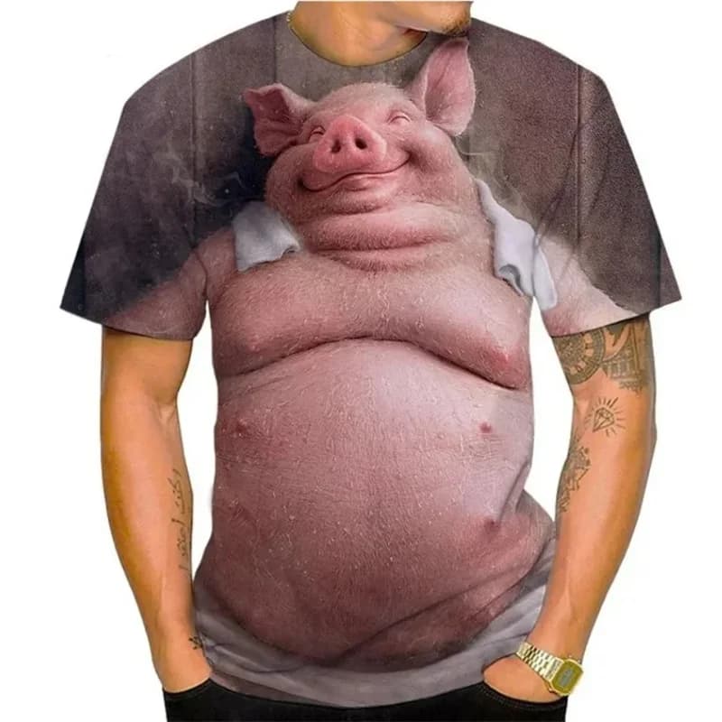 Funny 3D Pig Pattern Men T Shirt Hip Hop Trend Street Clothing Fashion 3D Animal Print Tee Summer Loose O-neck Short Sleeve Tops