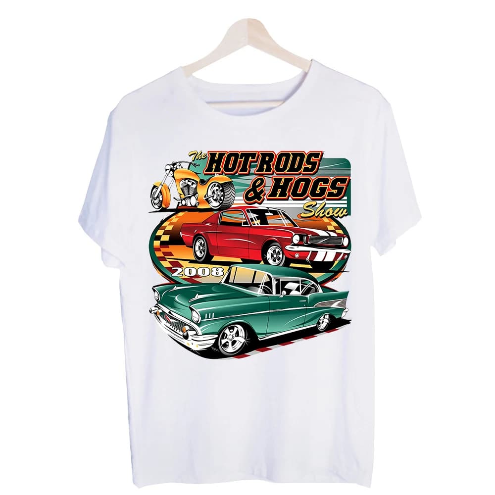 Men's Hot Rods and Motorcycle Graphic Tee, Vintage Style Short Sleeve T-Shirt for Car Show and Casual Streetwear