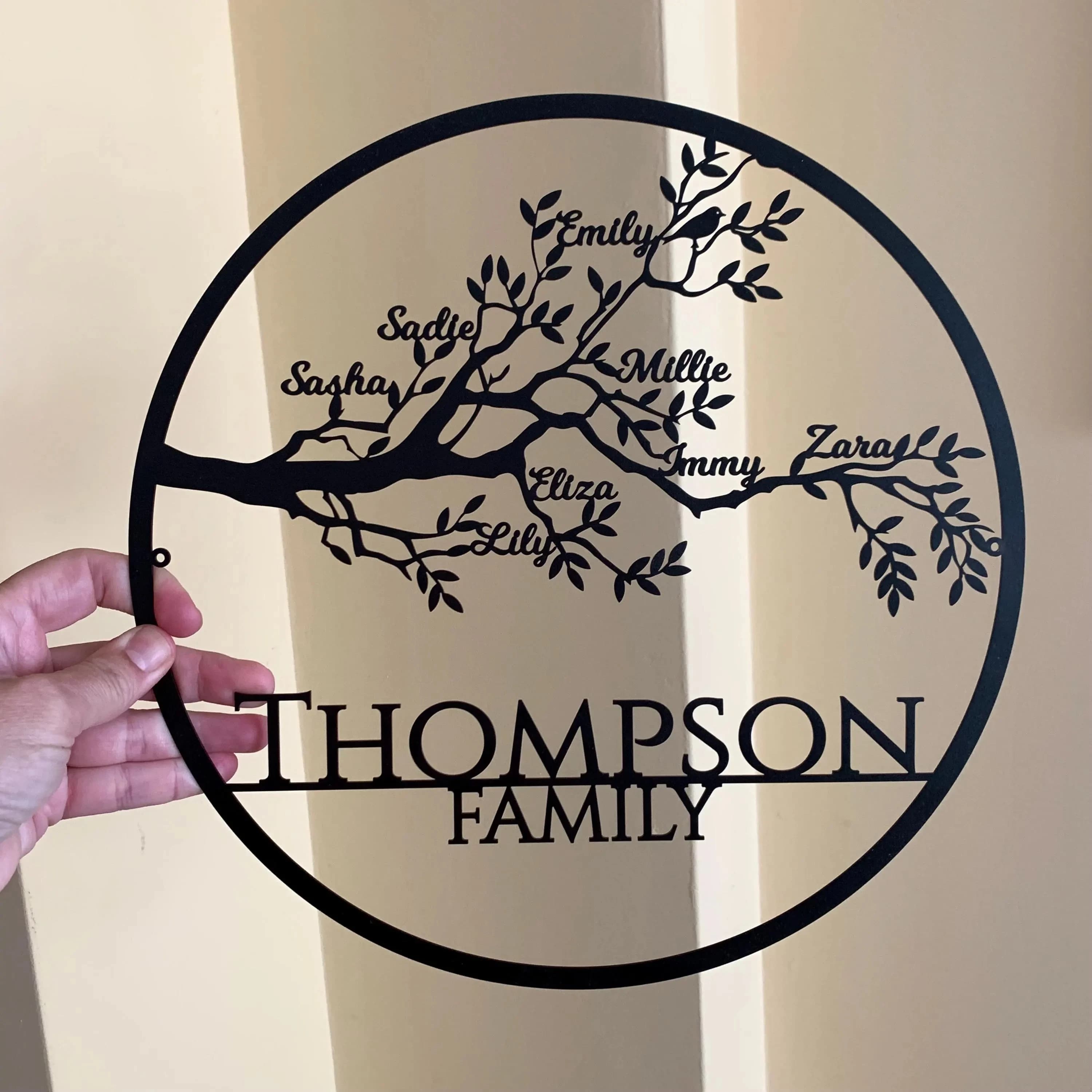 Personalized Tree of Life Metal Sign with Last Name and Family Names