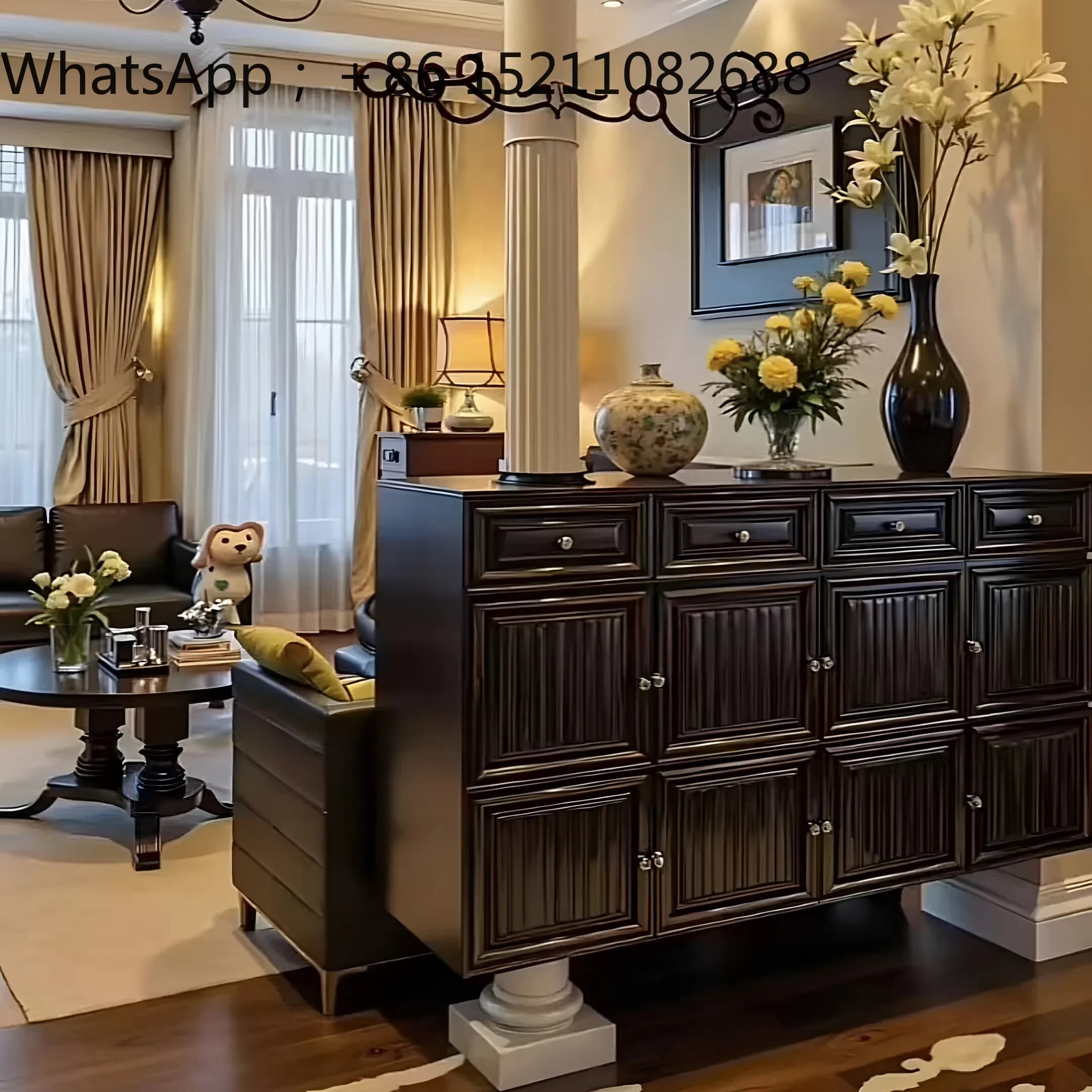 SCY Black Retro Suspended Solid Wood Entrance Cabinet Living Room Entrance Light Luxury Dining Side Cabinet Wabi Sanfeng Locker