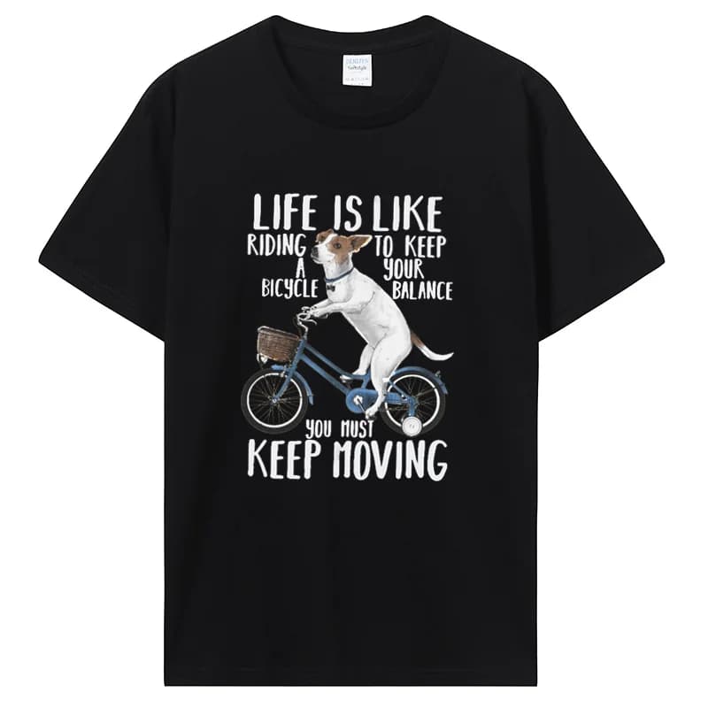 Humor Jack Russell Terrier T-Shirt Oversized Premium Cotton Tshirt Casual Riding A Bicycle Tee Dog Lover T Shirt Men's Clothing