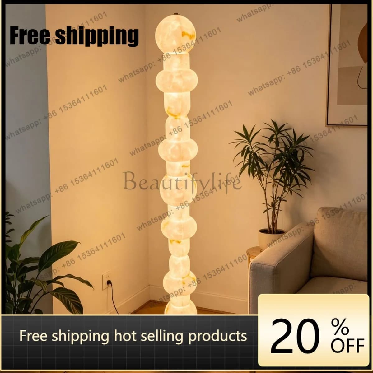 HOT Modern simple imitation marble floor-to-ceiling luminous ornament light luxury creative villa lobby living room ornament