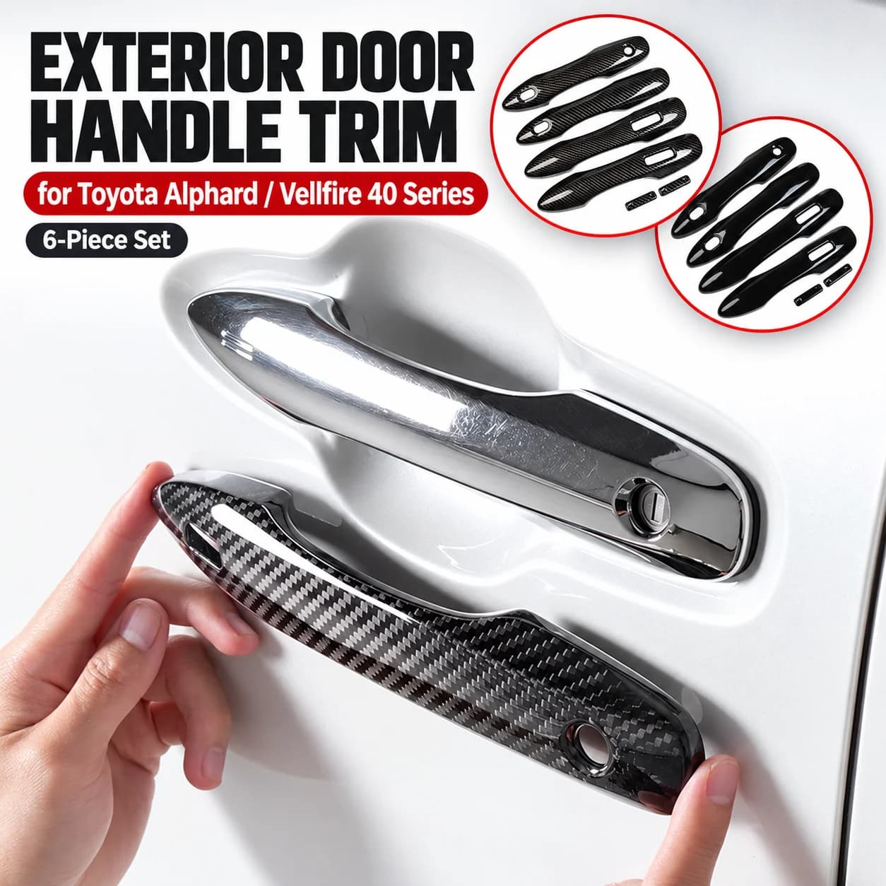 Car Exterior Door Handle Stickers Covers for Toyota Alphard Vellfire 40 Series ABS Black Carbon Fiber Pattern Auto Accessories