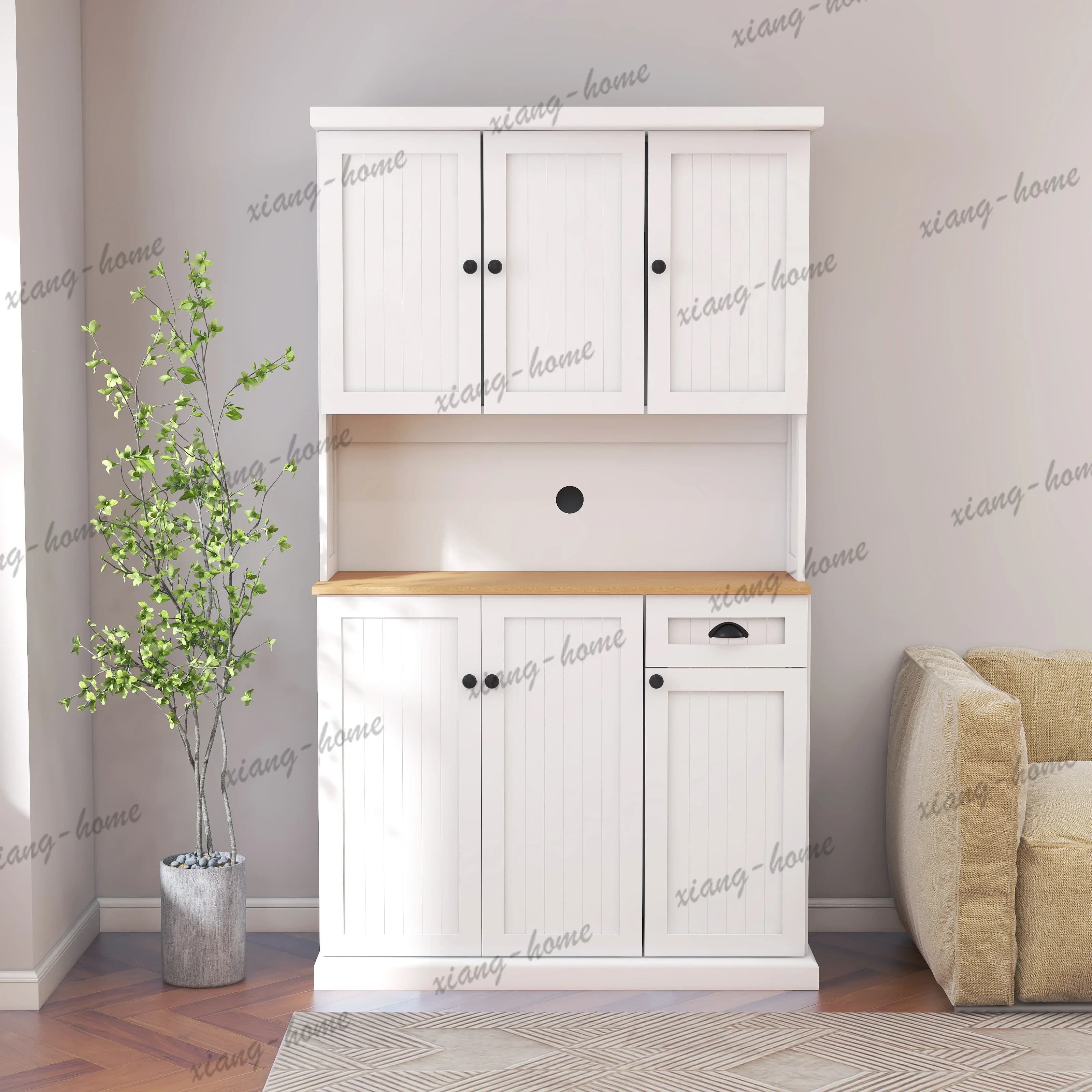ljy 71" Kitchen Pantry Storage Cabinet with Microwave Oven Countertop Freestanding Hutch Cabinet with Adjustable Shelves MHCG