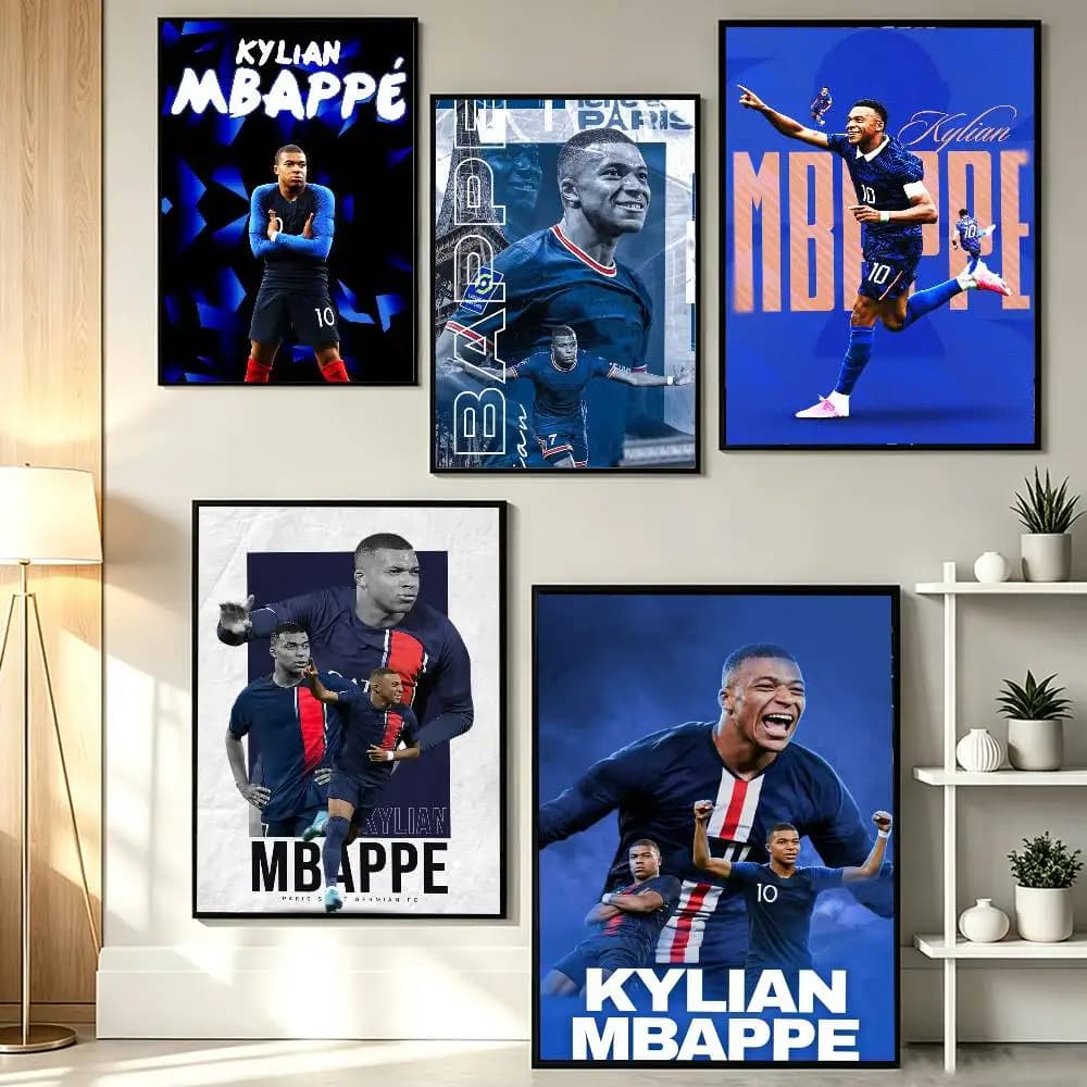 France Football K-Kylian Mbappe-e  Poster HD Self Adhesive Waterproof Wall Art Ideal for Home Office Dorm Gift