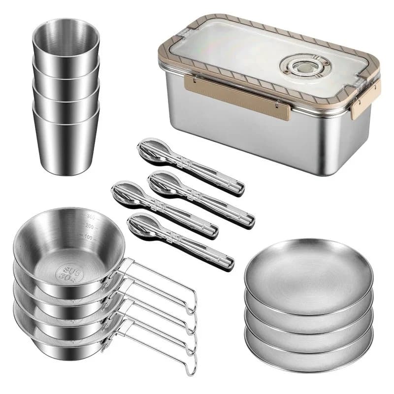 304 Outdoor Stainless Steel Tableware Portable Camping Supplies Equipment Picnic Gift Set Portable Travel Picnic