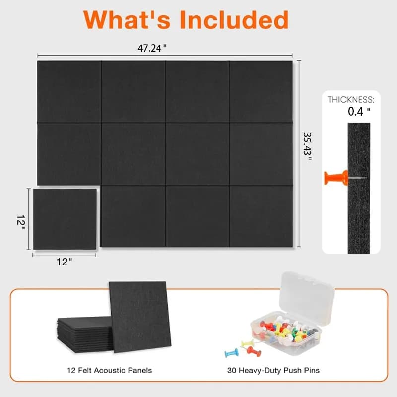 12Pcs Acoustic Felt Panels Sound Absorbing Wall Tiles Soundproofing Wall Stickers Noise Insulation Door Bedroom Foam Home Decor