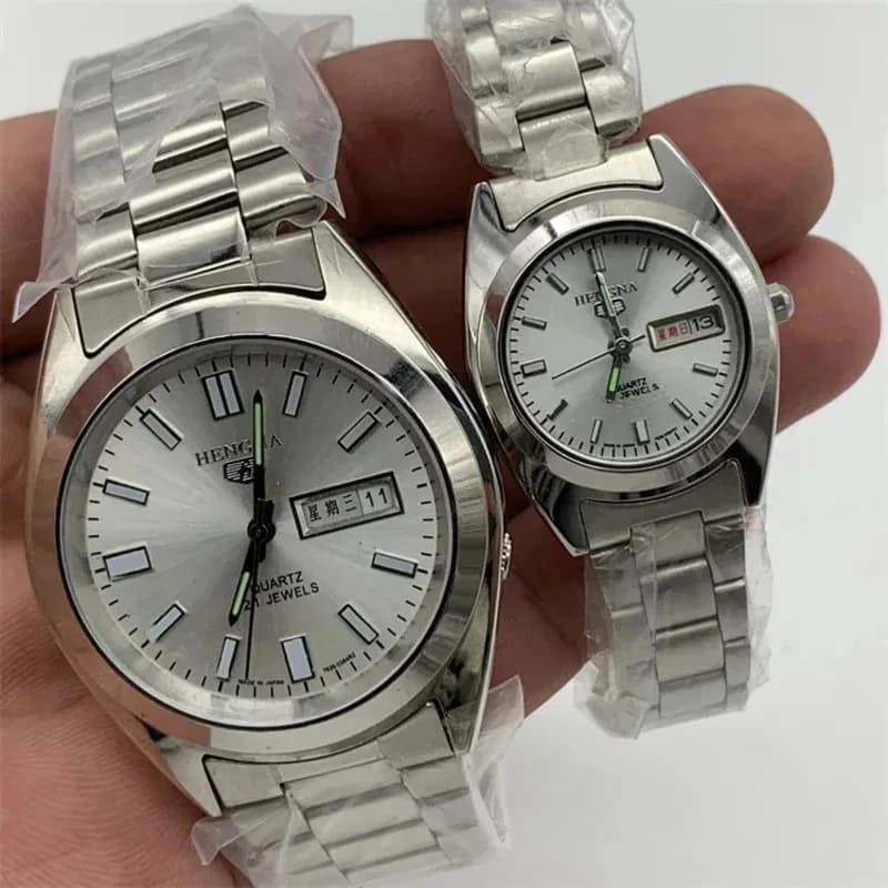 All Steel , Large Dial, Digital Double Calendar Waterproof Men'S And Women'S Watch, 2035 Movement