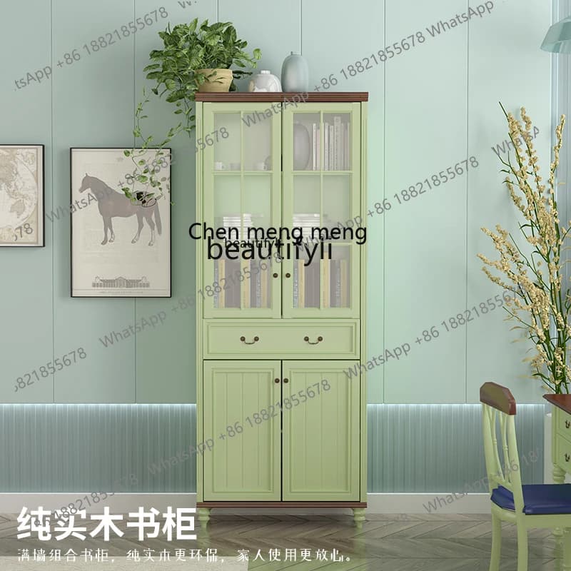 American retro solid wood bookcase 1 door 2 doors living room display wine cabinet locker