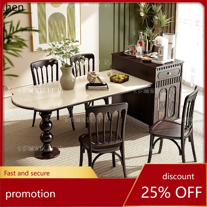 CZ  light luxury rock slab island dining table integrated household retro wind retractable guide table