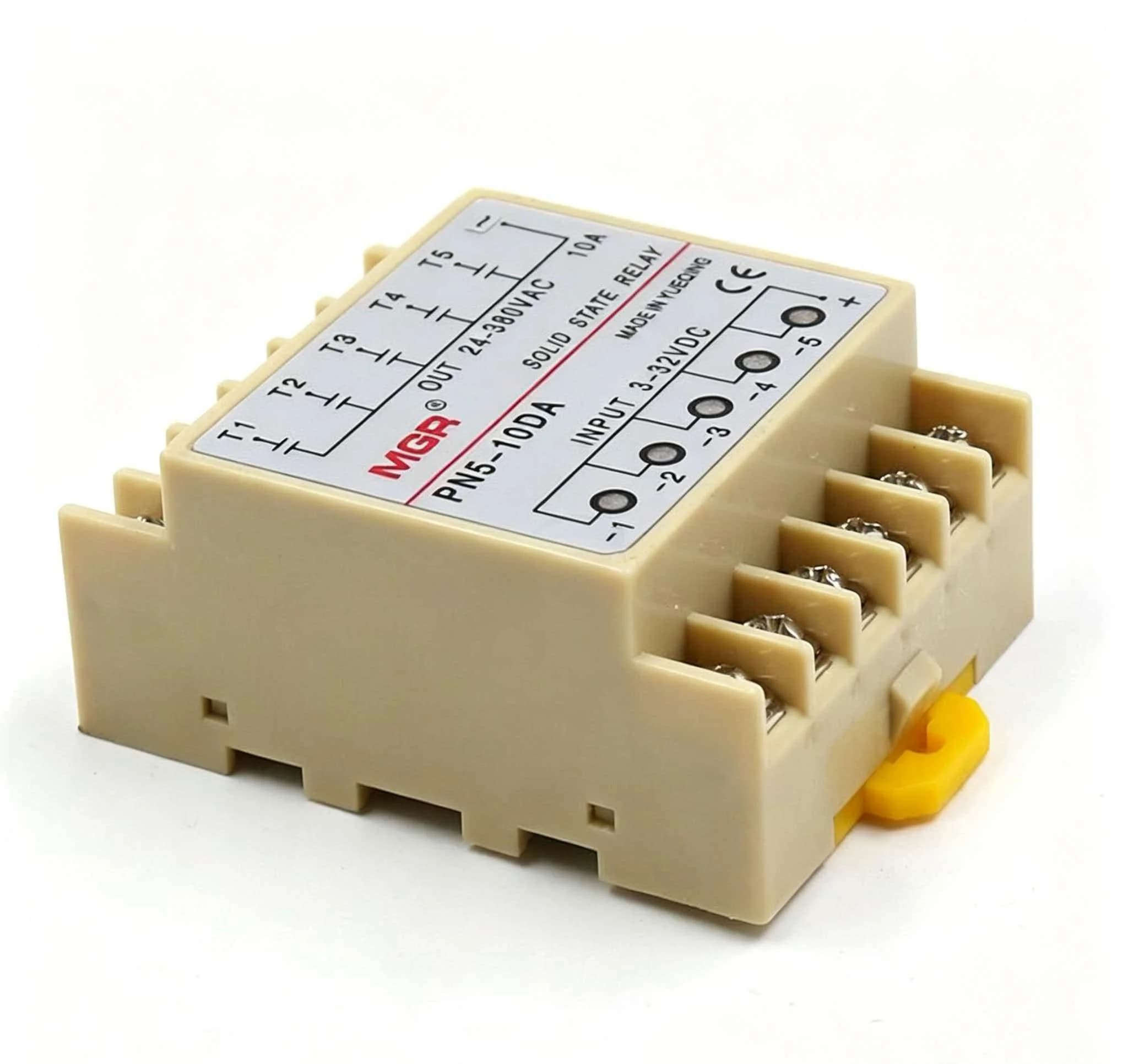 PN5-10DA 5 Groups Din Rail SSR Quintuplicate Five Input 3~32VDC Output 24~380VAC Single Phase DC Solid State Relay