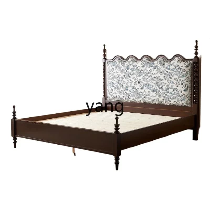 CX retro solid wood double bed simple modern soft bag medieval