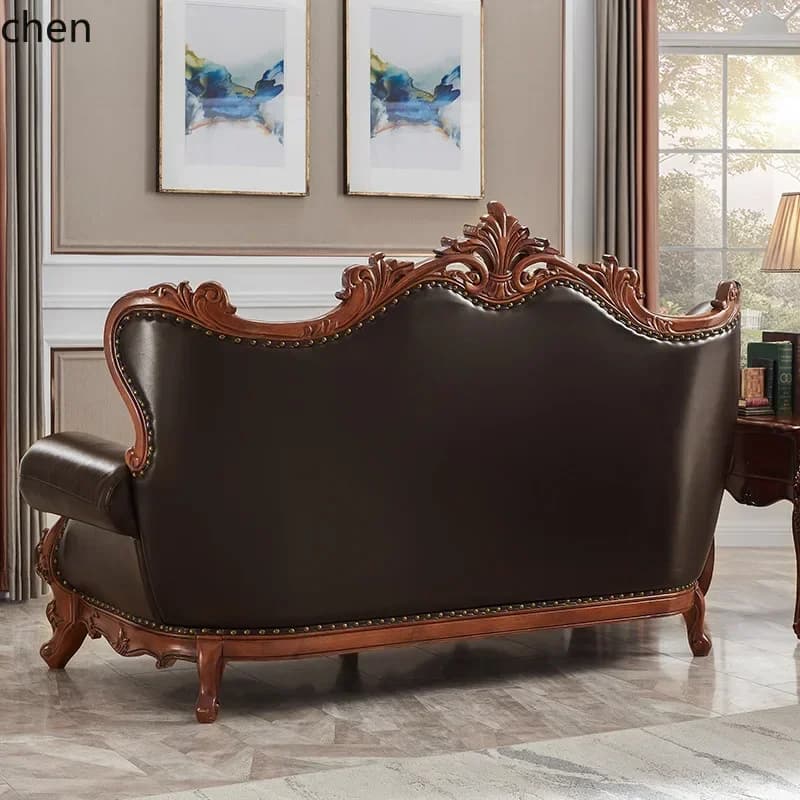 YY- Solid Wood Sofa Living Room Furniture Genuine Leather Sofa Set Villa Furniture