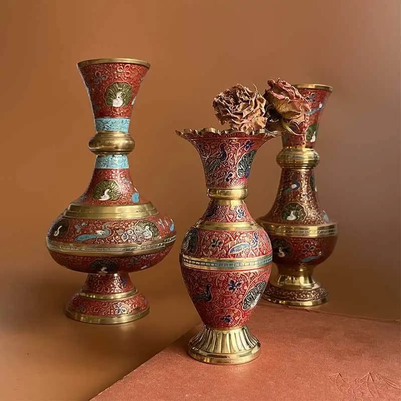 DSA light luxury painted brass vase high sense simulation flower medieval living room flower arrangement creative ornament
