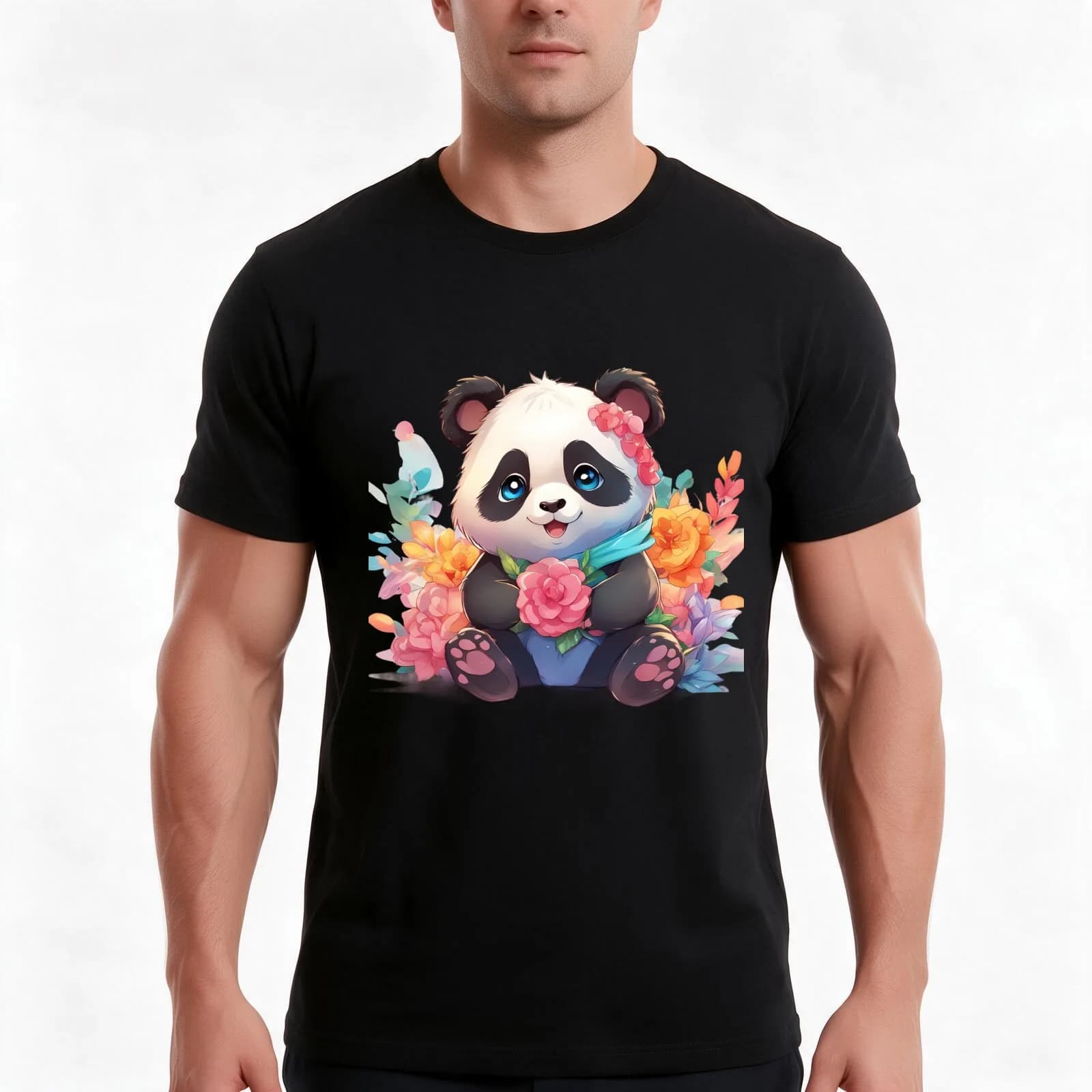 Bamboo Bliss Baby Panda T-Shirt, Summer Casual Cotton Tee, Oversized Streetwear Tops, Vintage Graphic Print, Unisex Men Women