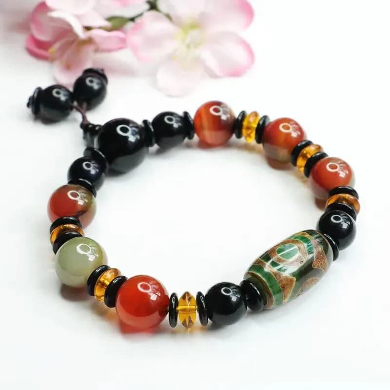 Three Eye Dzi Bead Bracelet Agate Prayer Beads Tibetan Ethnic Style Jewelry