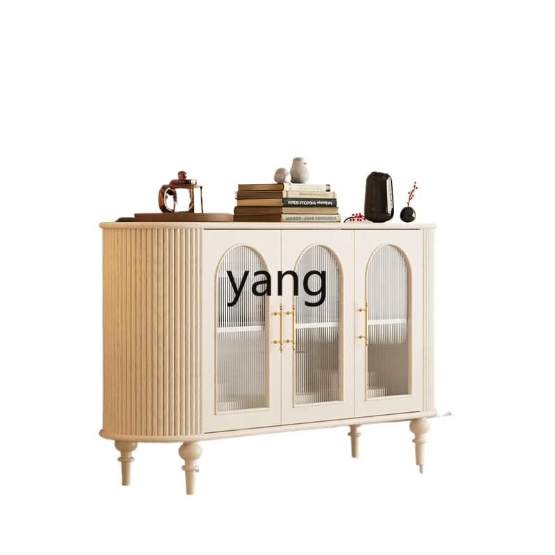 LH cream solid wood dining side cabinet retro living room low side cabinet storage bookcase
