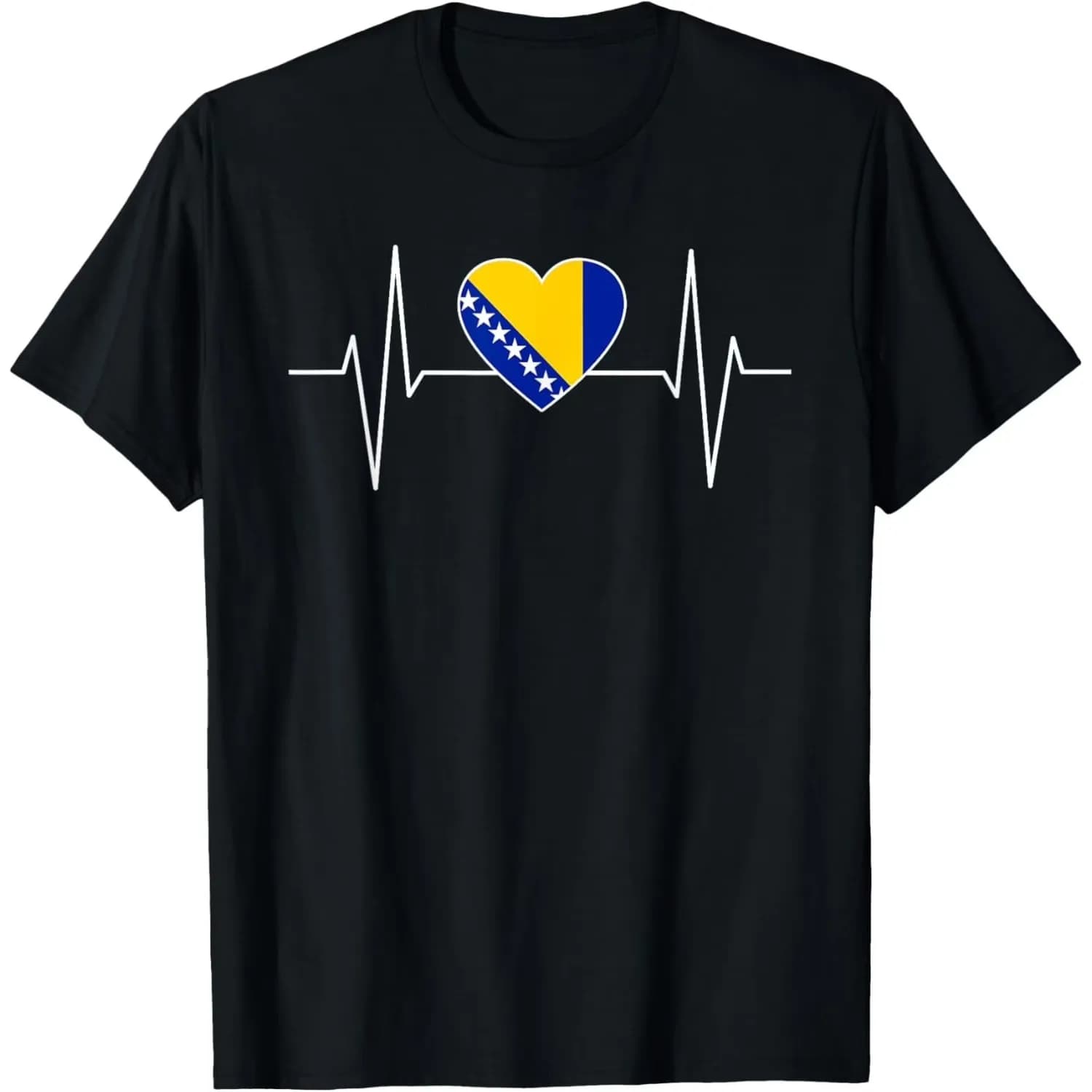 Bosnian Heartbeat Flag I Love Bosnia Graphic Print Crewneck Short Sleeve T-Shirt