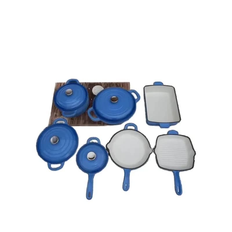 High-quality non-stick cast iron enamel cookware set 7-piece steak pot set