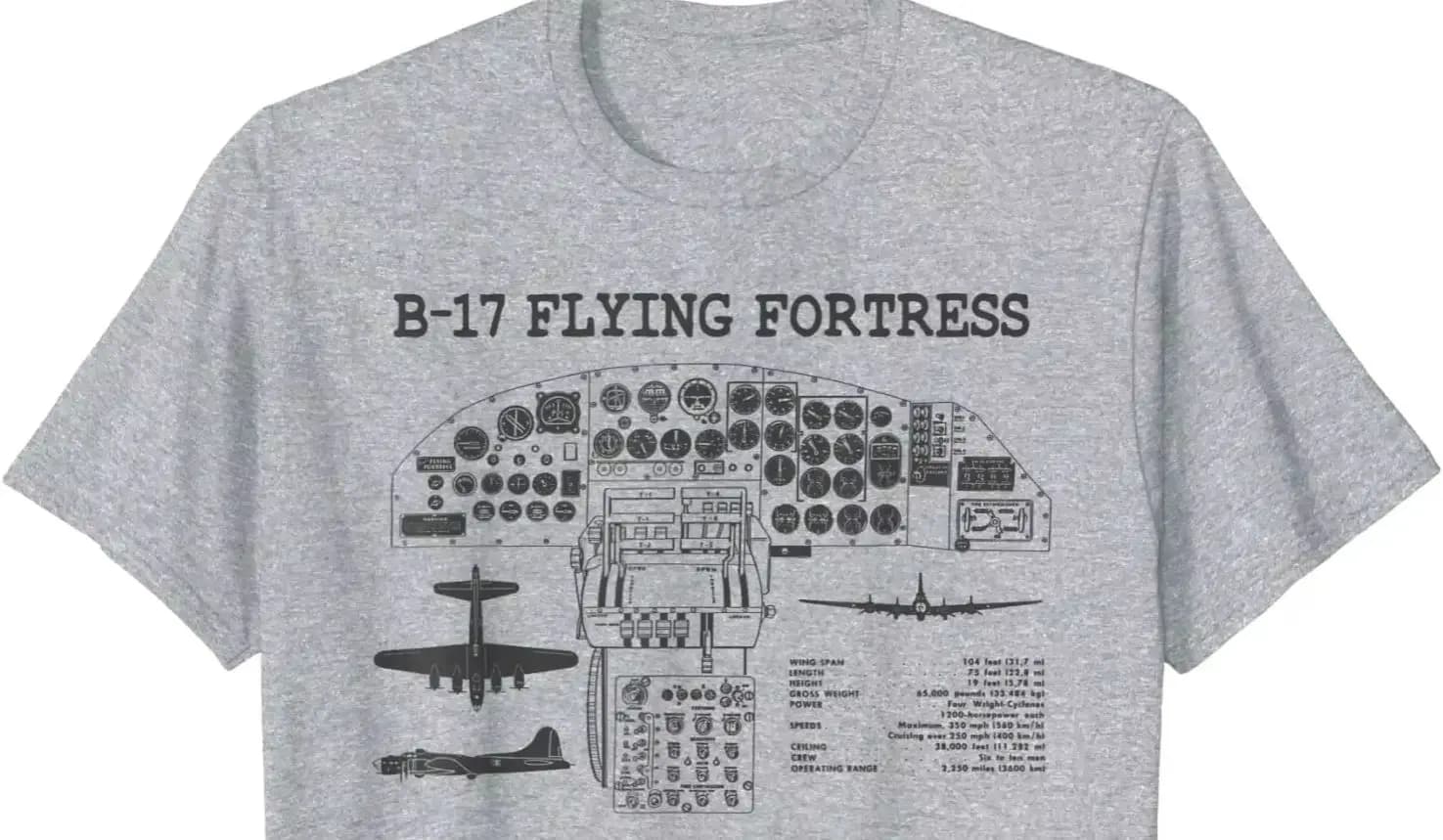 Retro B-17 Flying Fortress Bomber Spec Instrument Panel T-Shirt 100% Cotton O-Neck Short Sleeve Summer Casual Mens T-shirt