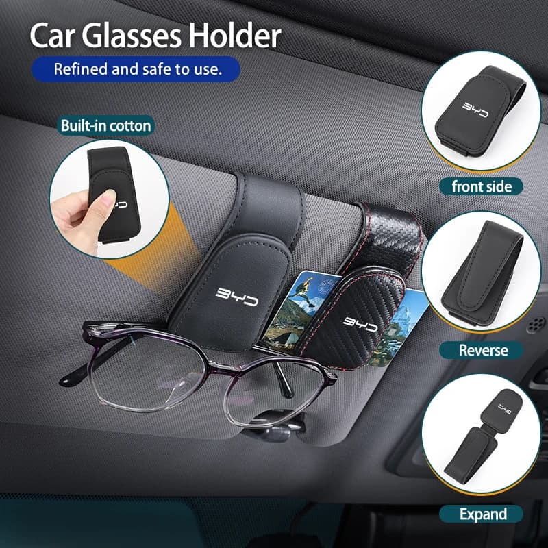 Car Sun Visor Glasses Clip Leather Card Ticket Holder For BYD Tang Song Qin F0 F3 M6 G3 G5 T3 S6 S7 E5 E6