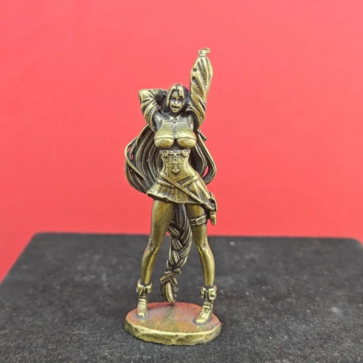Antique Brass Anime Stylish Female Figurine - Detailed Woman Sculpture for Desktop Decor, Collectible Mini Ornament