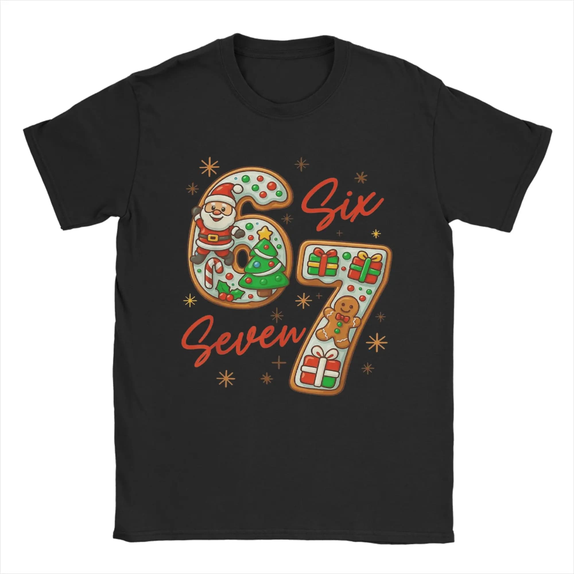 Men's 67 Christmas Trending Meme Saying 6 7 Meme Costume Xmas T Shirts Cotton Tops Vintage Short Sleeve Round Collar Tee Shirt