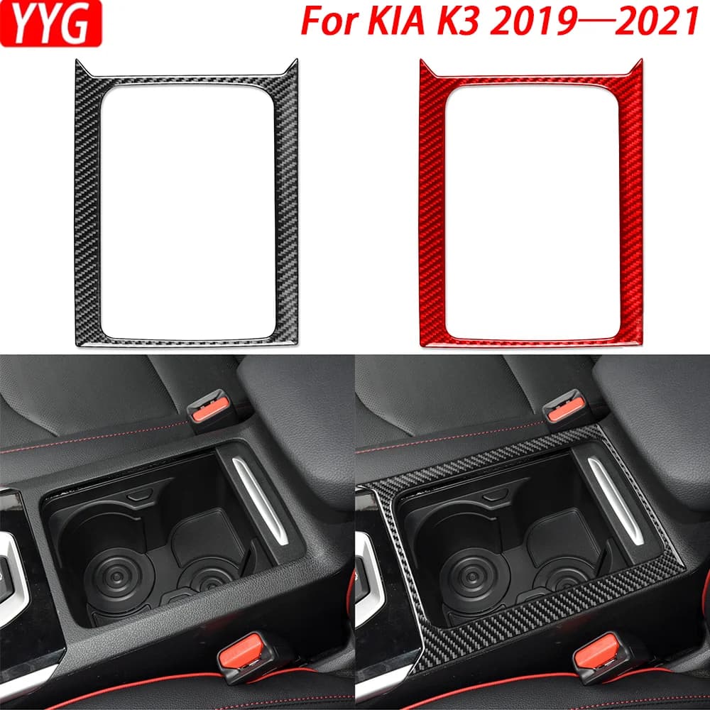 For KIA K3 2019—2021 Car Accessories Real Carbon Fiber Central Console Cup Holder Frame Interior Cover Trim Modified Sticker