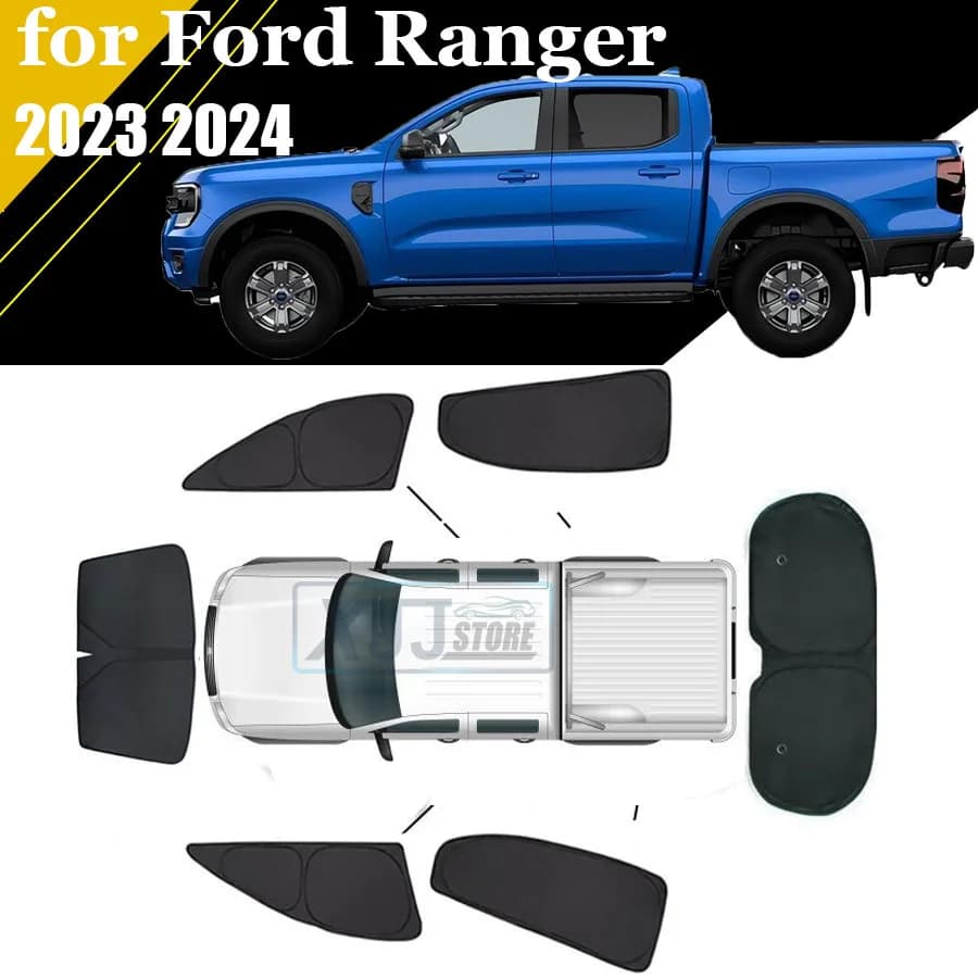 For Ford Ranger T9 2023 2024 2025 2026 Dedicated ALL Black Car Window Sunshade Sunscreen Insulation Anti-UV Curtain