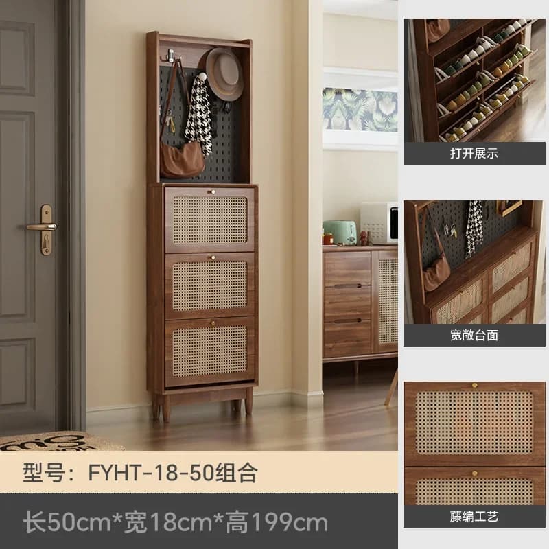b11-7.2 walnut ultra-thin tipping bucket shoe cabinet, extremely shoe cabinet against the wall at the door of the home