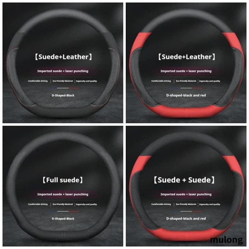 For Tesla Model 3 Model Y Roadster Cybertruck Model S Model X Leather Suede Anti-slip Car Steering Wheel Cover Auto Accessories