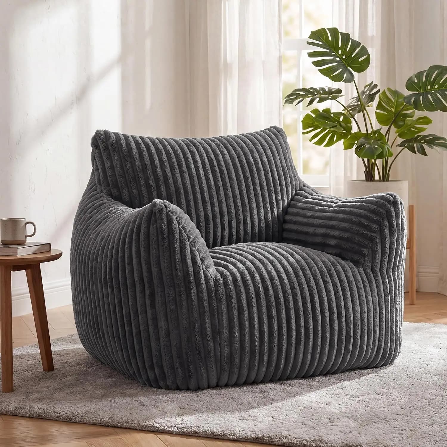 Bean Bag Chair, Comfy Bean Bag Sofa with Back Support | Corduroy Bean Bag Chair for Adults and Kids, Stuffed Floor Sofa