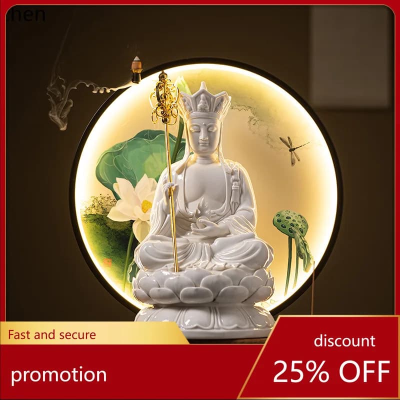 Cz1 ceramic zen ksitigarbha bodhisattva  statue  backflow incense burner crafts home living room ornaments aromatherapy burner