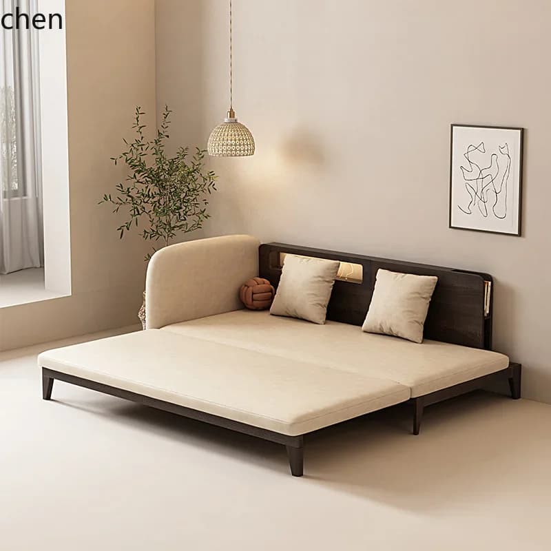 W5.19 solid wood functional sofa bed folding dual-purpose small apartment living room simple modern sitting and lying lazy sofa