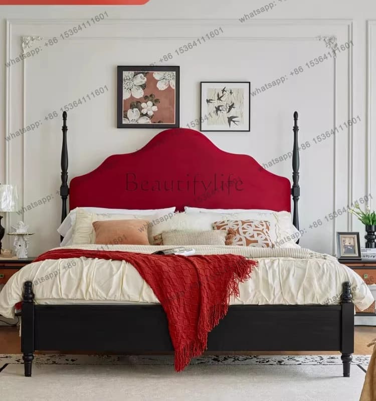 Light French retro solid wood bed Liriodendron medium and ancient American soft bed 1.8 meters