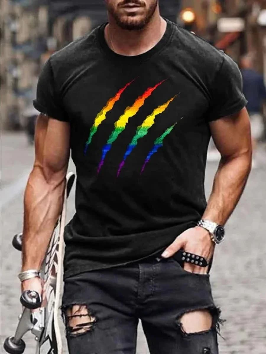 2026 Summer Men's Printed Casual Crew Neck Short Sleeve T-Shirt Men's Rainbow Love T-Shirt 3D Printed T Shirt