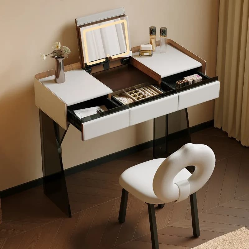 Small apartment vintage cream-style vanity table, high-end Italian minimalist flip-top vanity table