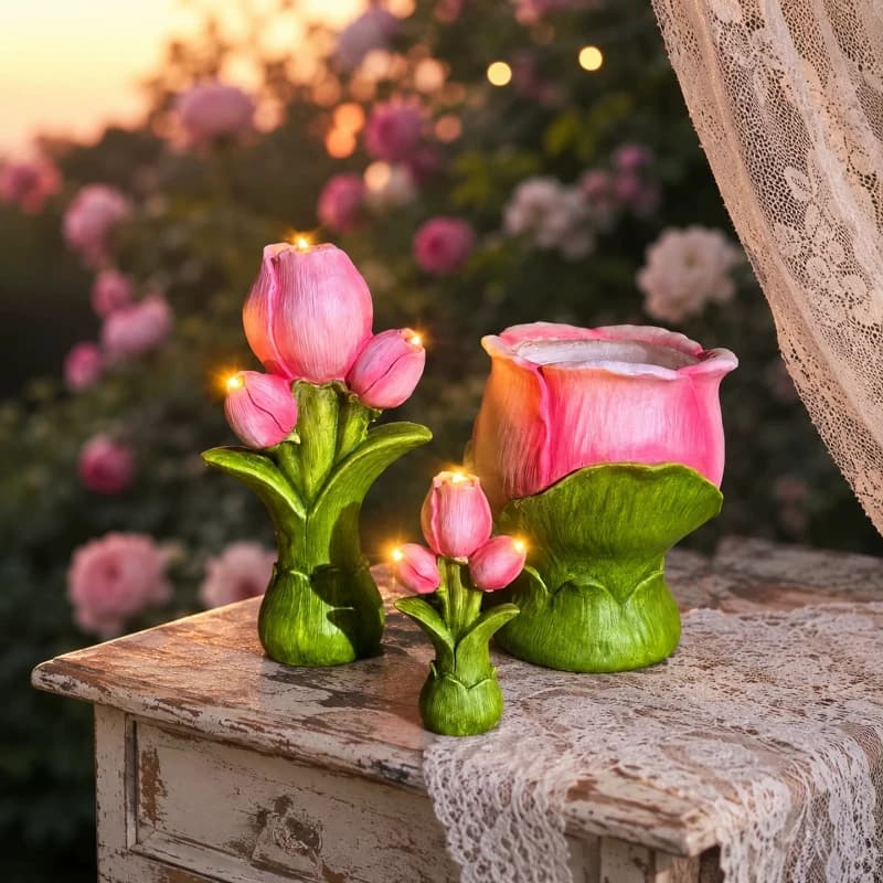 Tulip solar light garden ornament handmade three-dimensional flower potted garden decoration creative gift