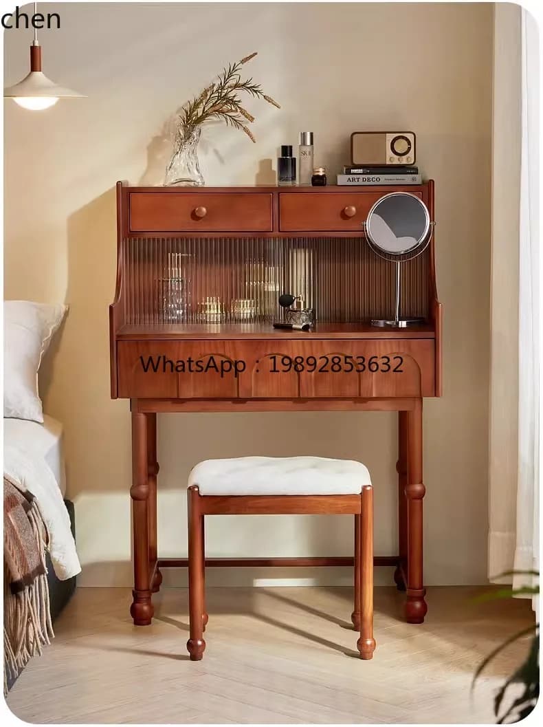 AA  Vintage Dressing Table Small Apartment Solid Wood Makeup Table Antique Style