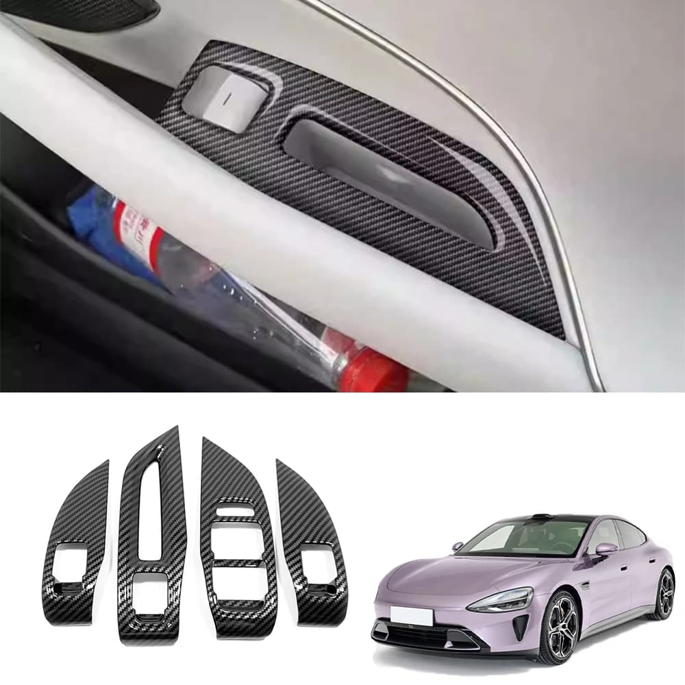 For Xiaomi Su7 2024 Car Accessories Carbon Fibre Texture Seats Adjust Switch Button Trim Frame Cover Interior Protector