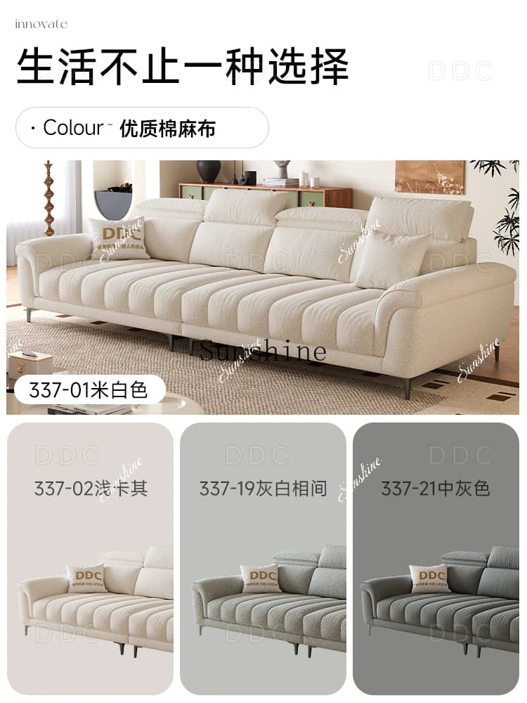 Fabric sofa living room modern simple straight row, small apartment chenille velvet cream windH