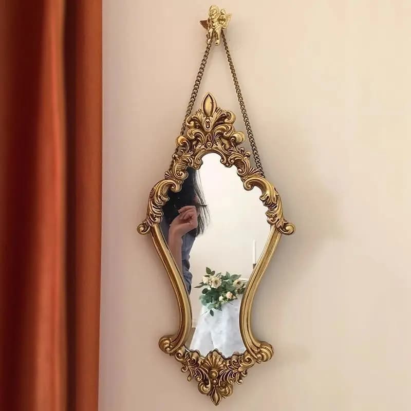 Espejos de Pared con Tallado Vintage, Decoración para el Hogar, Espejo de Maquillaje, Decoración para Sala de Estar, Decoración