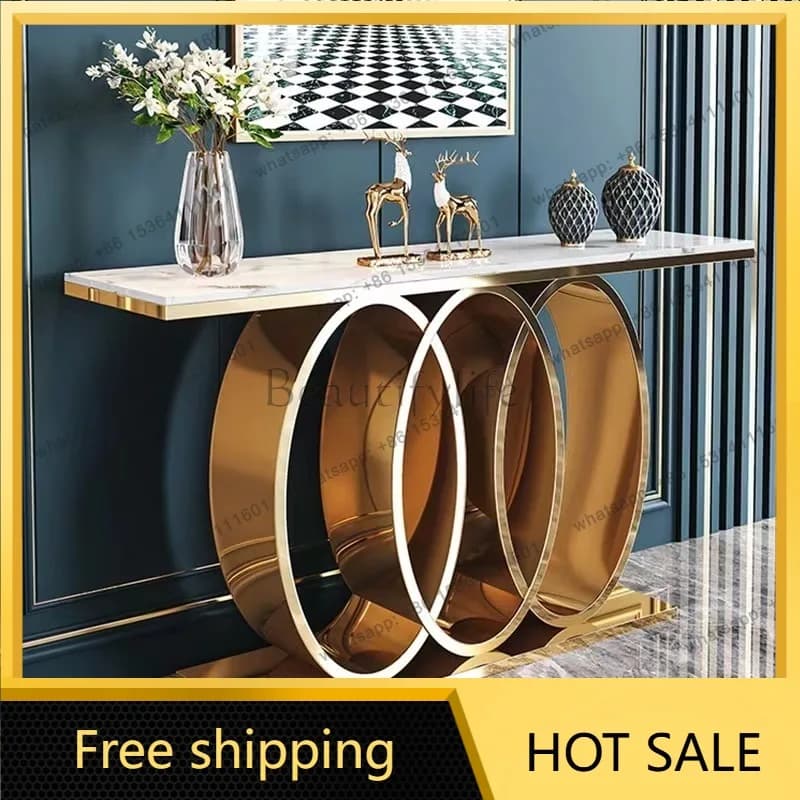 LS light luxury entrance table Italian modern corridor entry simple stainless steel marble entrance table
