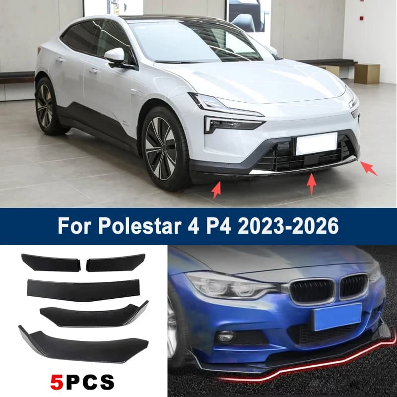 5Pcs Adjustable Sectional Front Bumper Lip Spoiler Splitter For Polestar 4 P4 2023-2026 2024 2025 Car Exterior Mod Parts