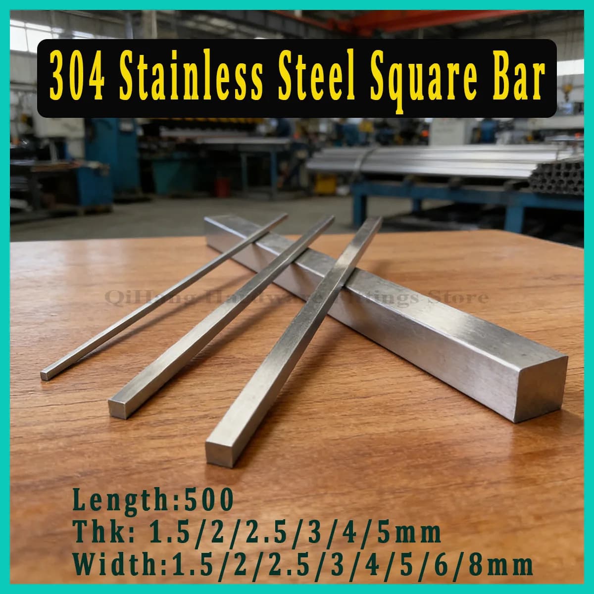 1Pcs 304 A2 Stainless Steel Strip Flat Strip Square Row, 500mm Length, 1.5-8mm Width, Solid Rod, Rustproof, High Precision