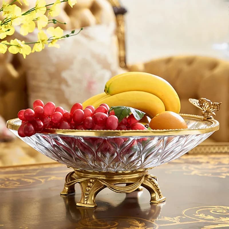 &c Luxury Crystal Fruit Tray Retro European Candy Stand Brass Metal Home Decoration for Dining Table Living Room