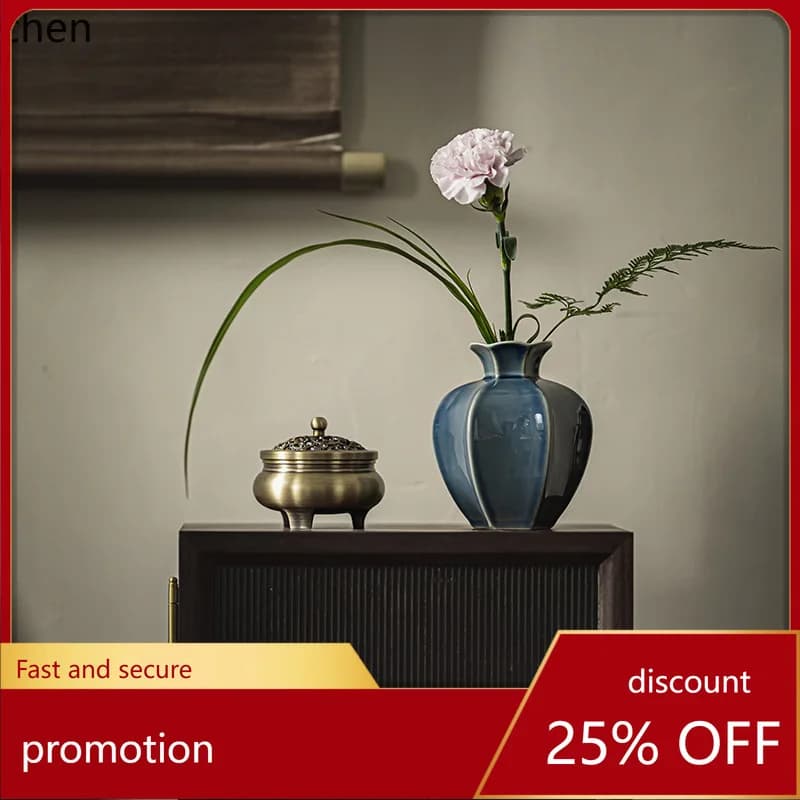 Zml ceramic vase chinese tea table ornament floral arrangement pomegranate vase zen tea ceremony modern home decor