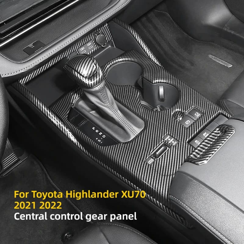 For Toyota Highlander XU70 2021 2022  Carbon Fiber Car Central Control Gear Panel Decorative Frame Sticker Interior Accessories