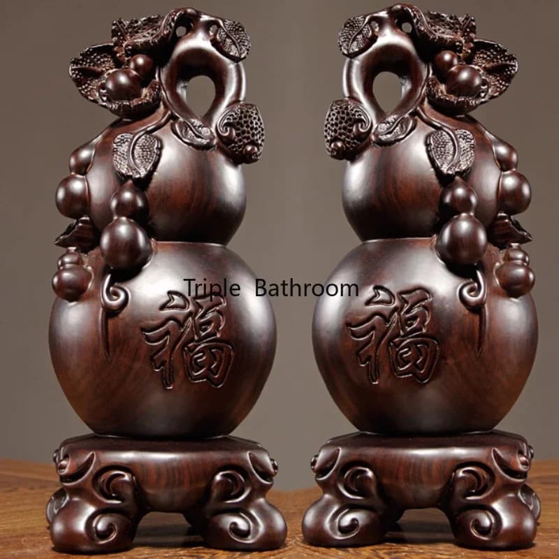 1pc Solid Wood Gourd Carving Ornament Fulu Gourd Plant Ornament TV Cabinet Decoration Home Decoration Wooden Handicrafts